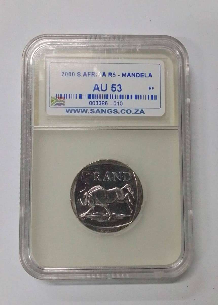 2000 South Africa Nelson Mandela R5 Coin Graded AU53