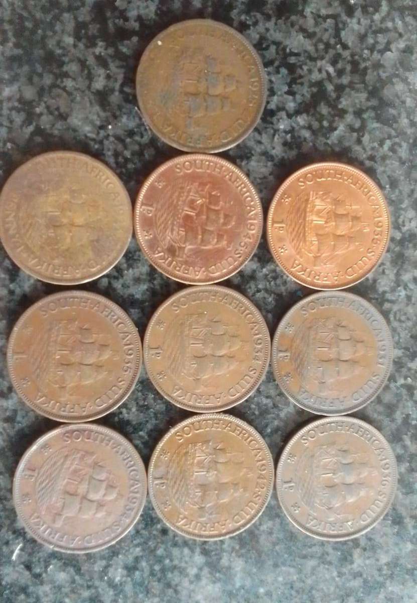 10 x South Africa 1 penny Coins 1923 - 1945