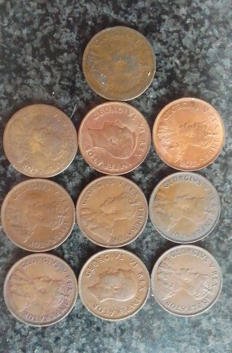 10 x South Africa 1 penny Coins 1923 - 1945