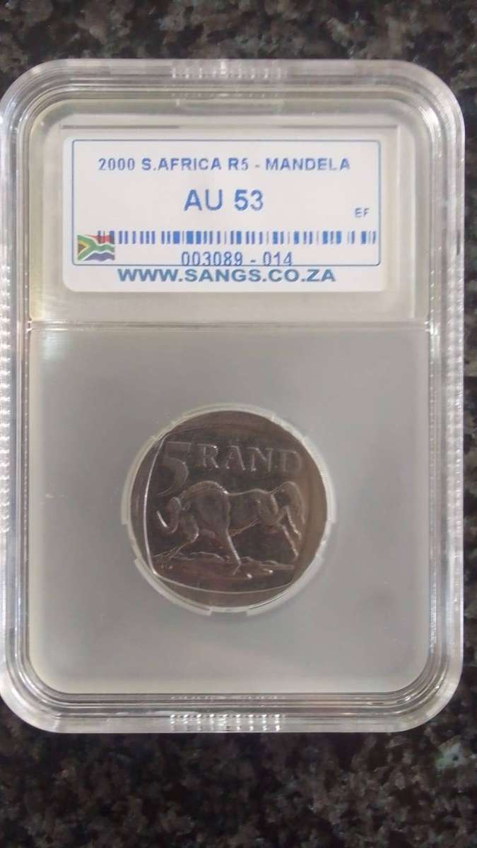 2000 South Africa Mandela R5 Coin Graded AU53