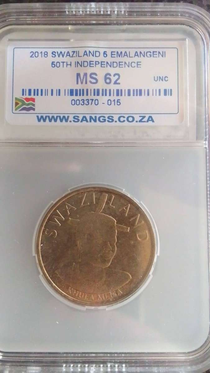 2018 Swaziland 5 Emalangeni Coin - 50th Independence Graded MS62