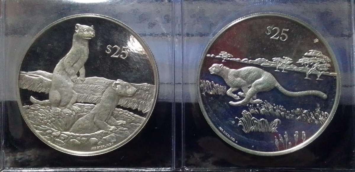 SILVER 1993 British Virgin Islands 25 Dollar Coins - Endangered Wildlife (8 coins)