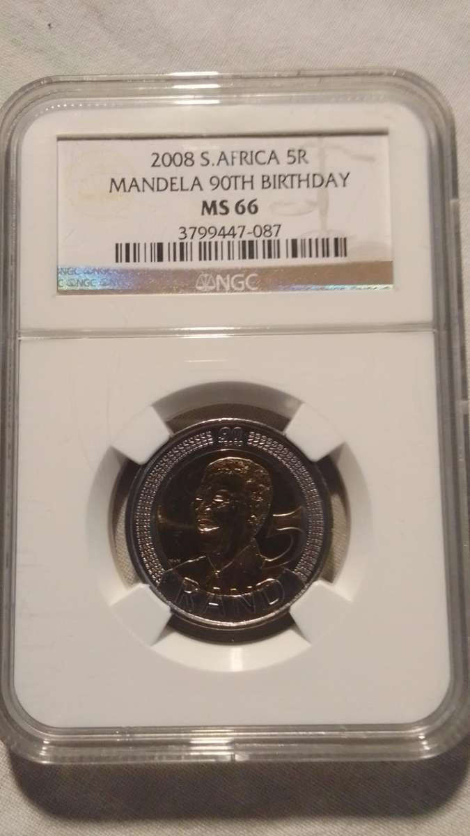 2008 Mandela 90th Birthday R5 coin - MS66 Grading