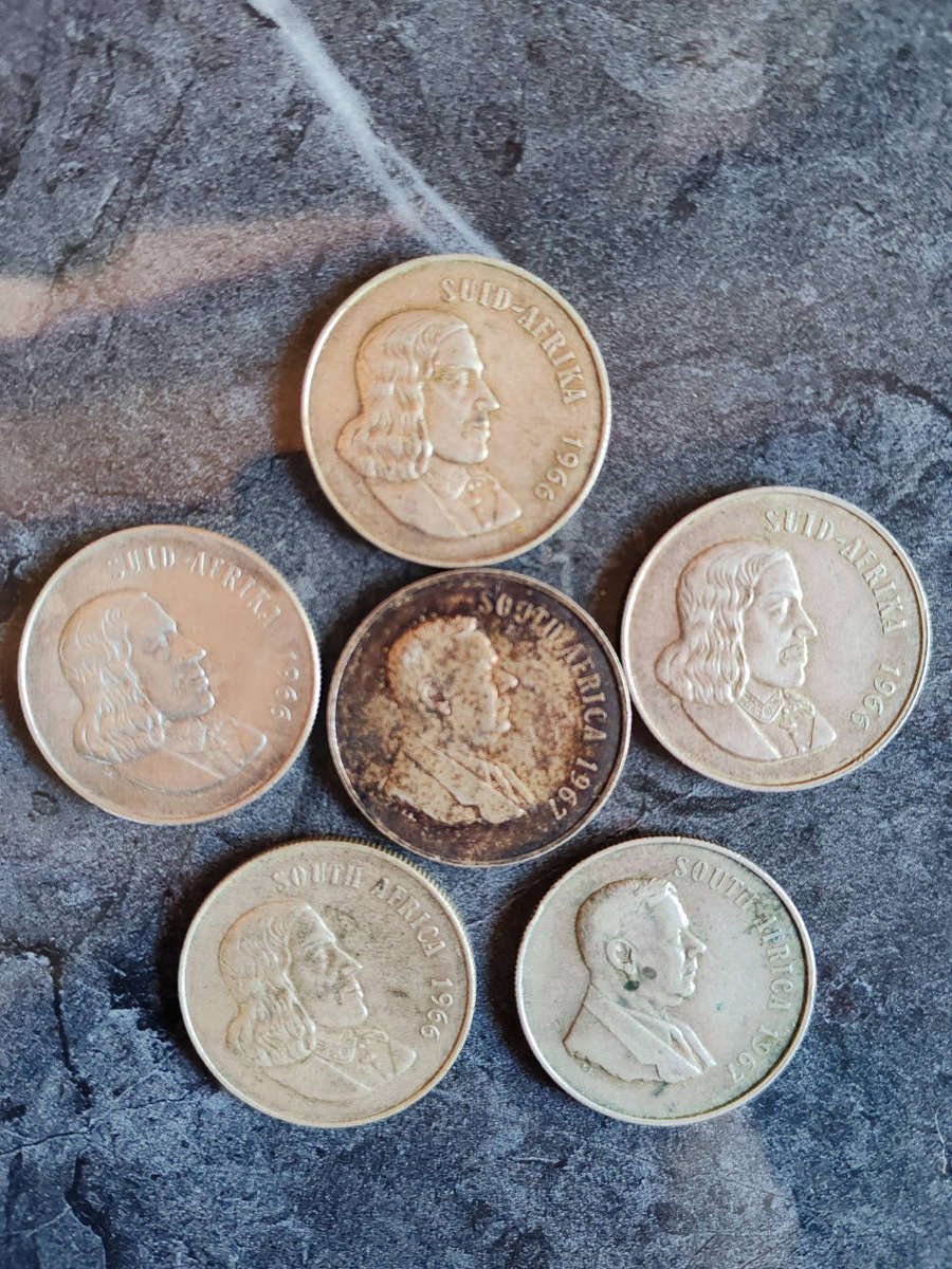 6 x South African 1 Rand Silver Coins (1960s)  80% Silver- LOT 11