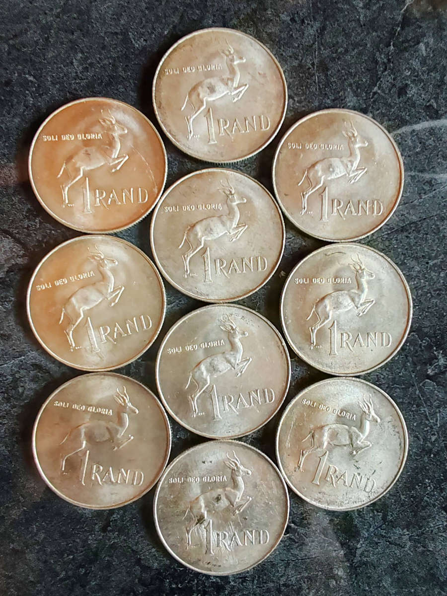 10 x South African 1 Rand Silver Coins (1960s)  80% Silver- LOT 4