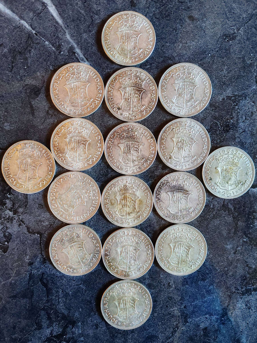 16 × South Africa 2½ Shillings  1952 (50% Silver) - LOT 1