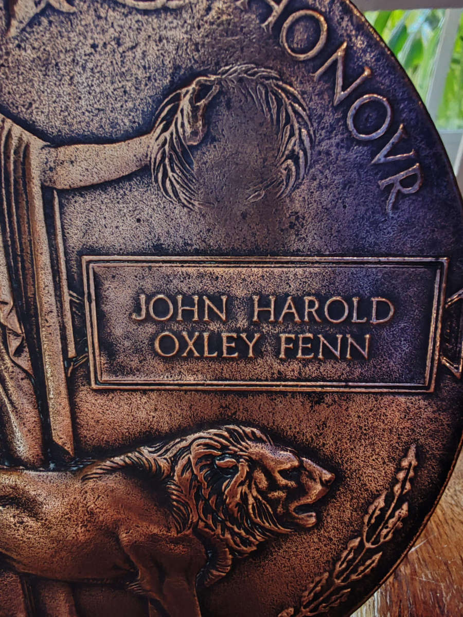 WWI Memorial Plaque  Dead Mans Penny of Private John Harold Oxley Fenn (Service No. 636020)