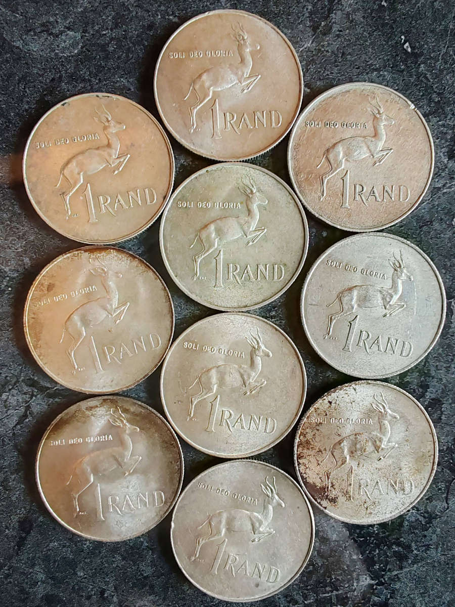 10 x South African 1 Rand Silver Coins (1960s)  80% Silver- LOT 6