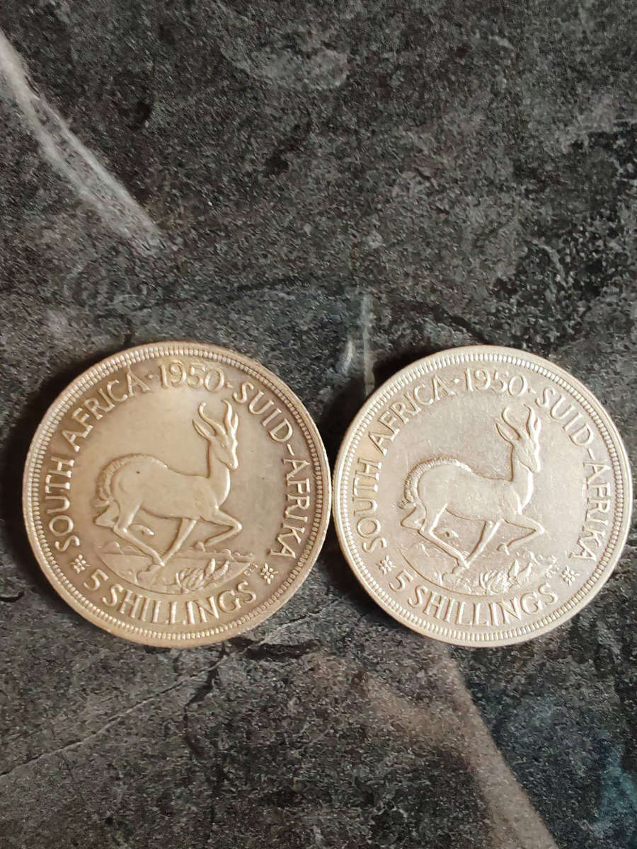 2 × 1950 South Africa 5 Shillings  50% Silver Coins - LOT 7