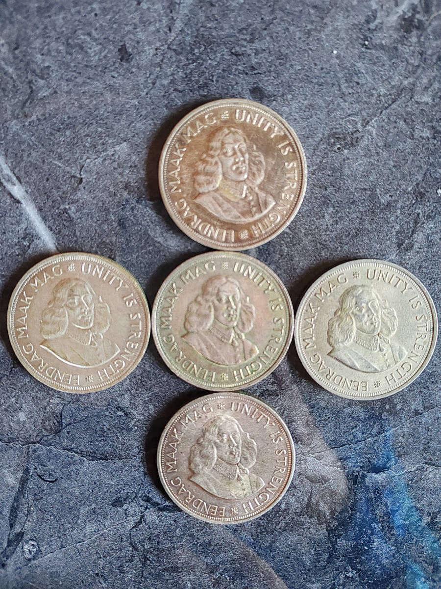 5 × 1963 South Africa 50 Cents  50% Silver Coins- LOT 8