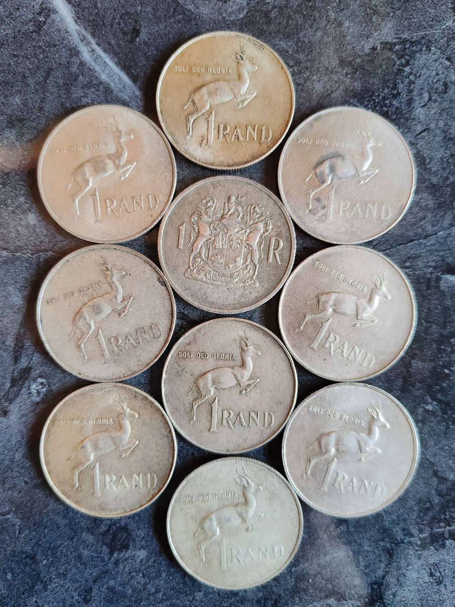 10 x South African 1 Rand Silver Coins (1960s)  80% Silver - LOT 10