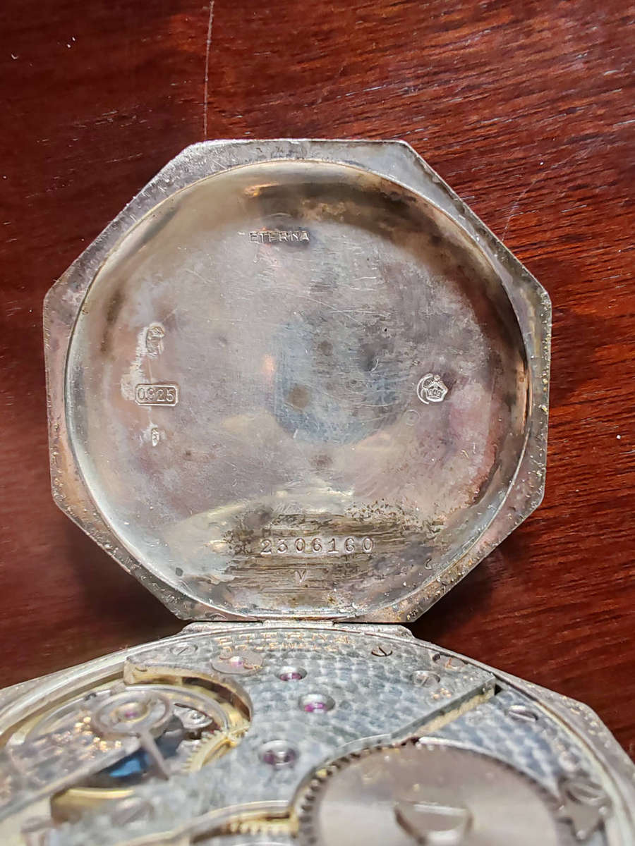 Eterna Sterling Silver Octagonal Pocket Watch  Circa 1930s