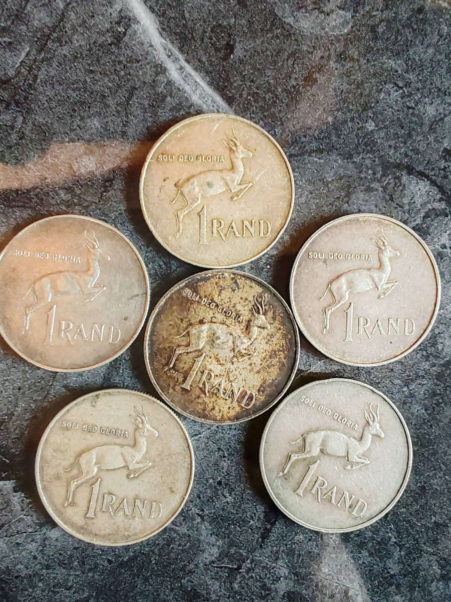 6 x South African 1 Rand Silver Coins (1960s)  80% Silver- LOT 11