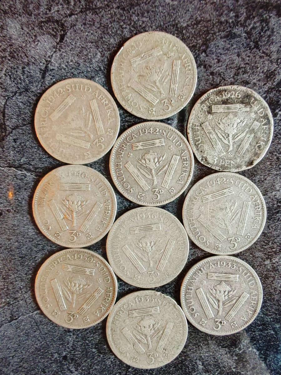 10 × South Africa 3 Pence  1930s1940s (80% Silver) - LOT 2