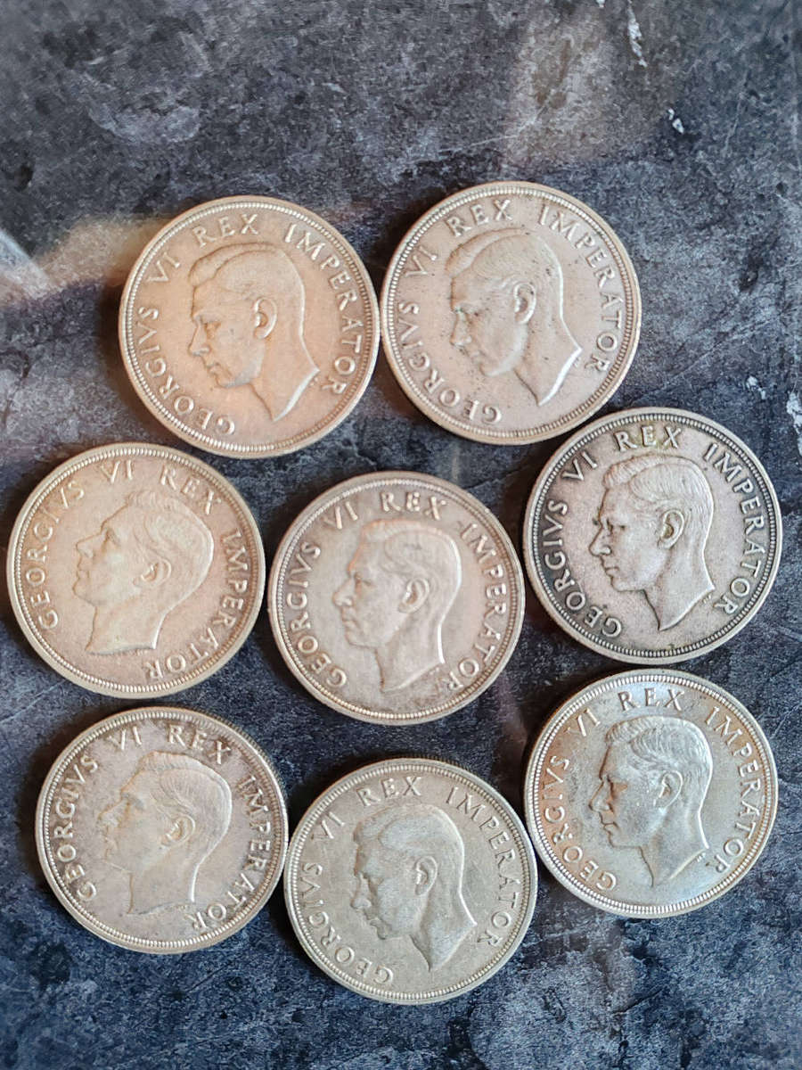 8 x South African 5 Shillings Silver Coins (1947)  80% Silver - LOT 5