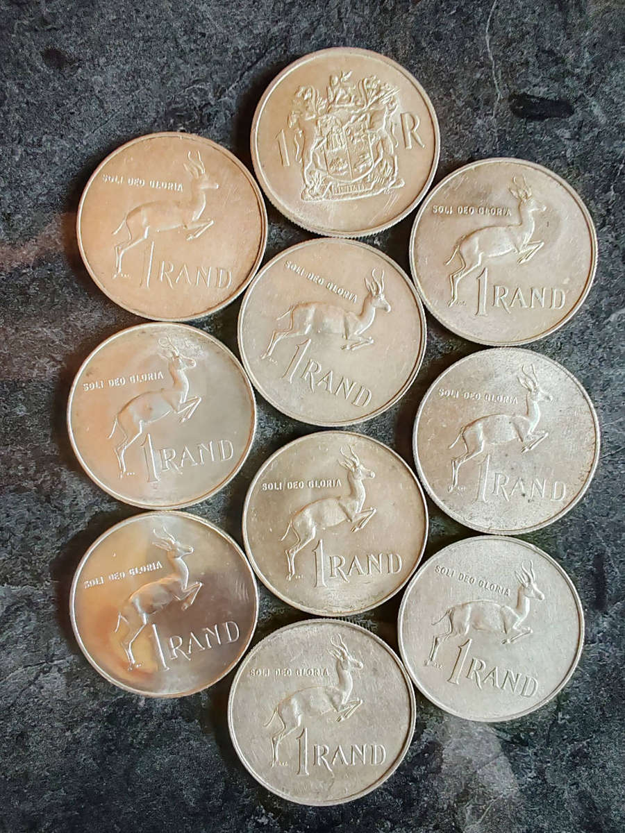 10 x South African 1 Rand Silver Coins (1960s)  80% Silver - LOT 5