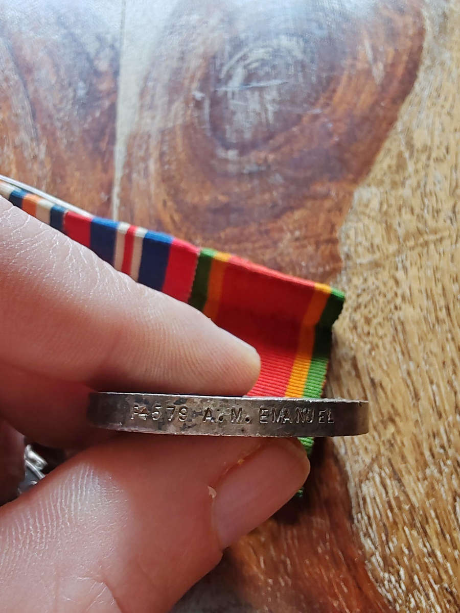 WWII South African Medal Group  Named to P4579 A.M. Emanuel