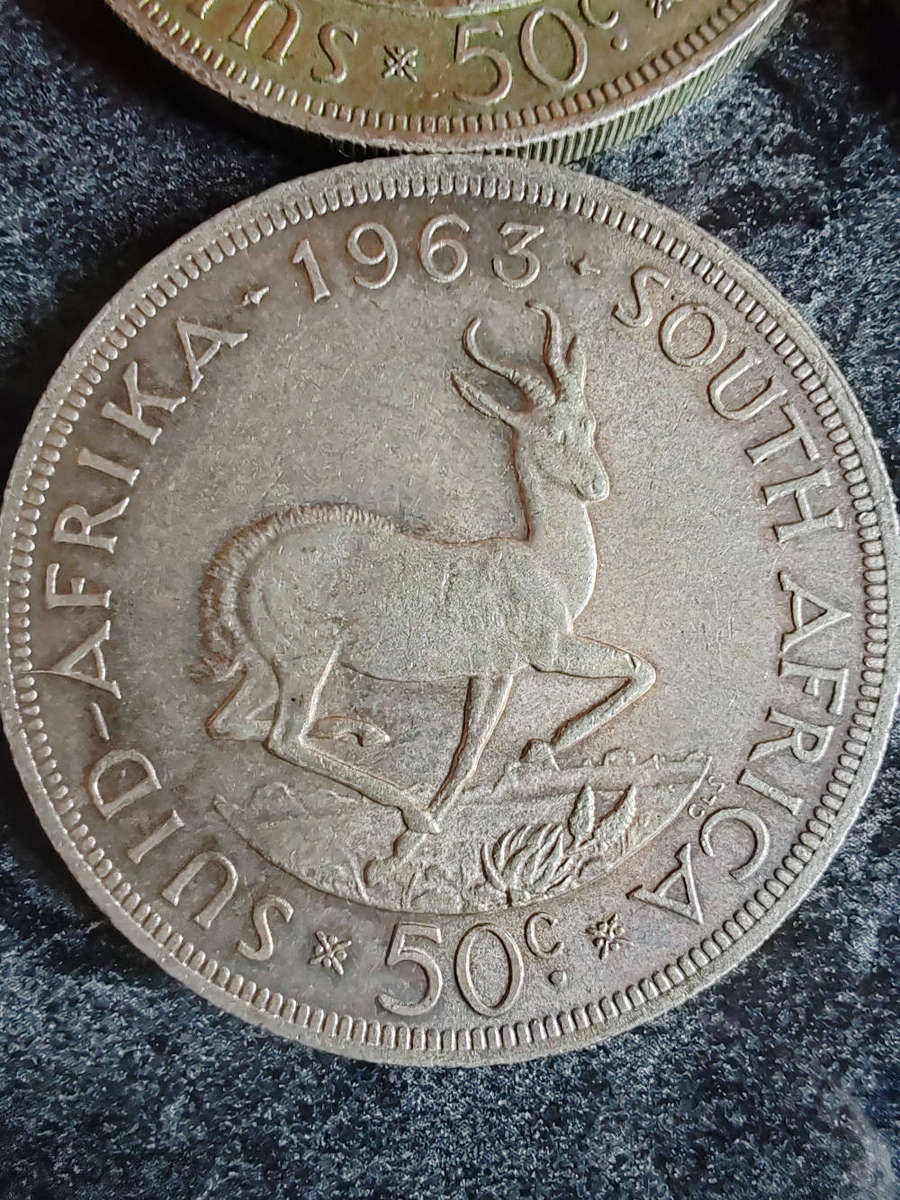 5 × 1963 South Africa 50 Cents  50% Silver Coins- LOT 8