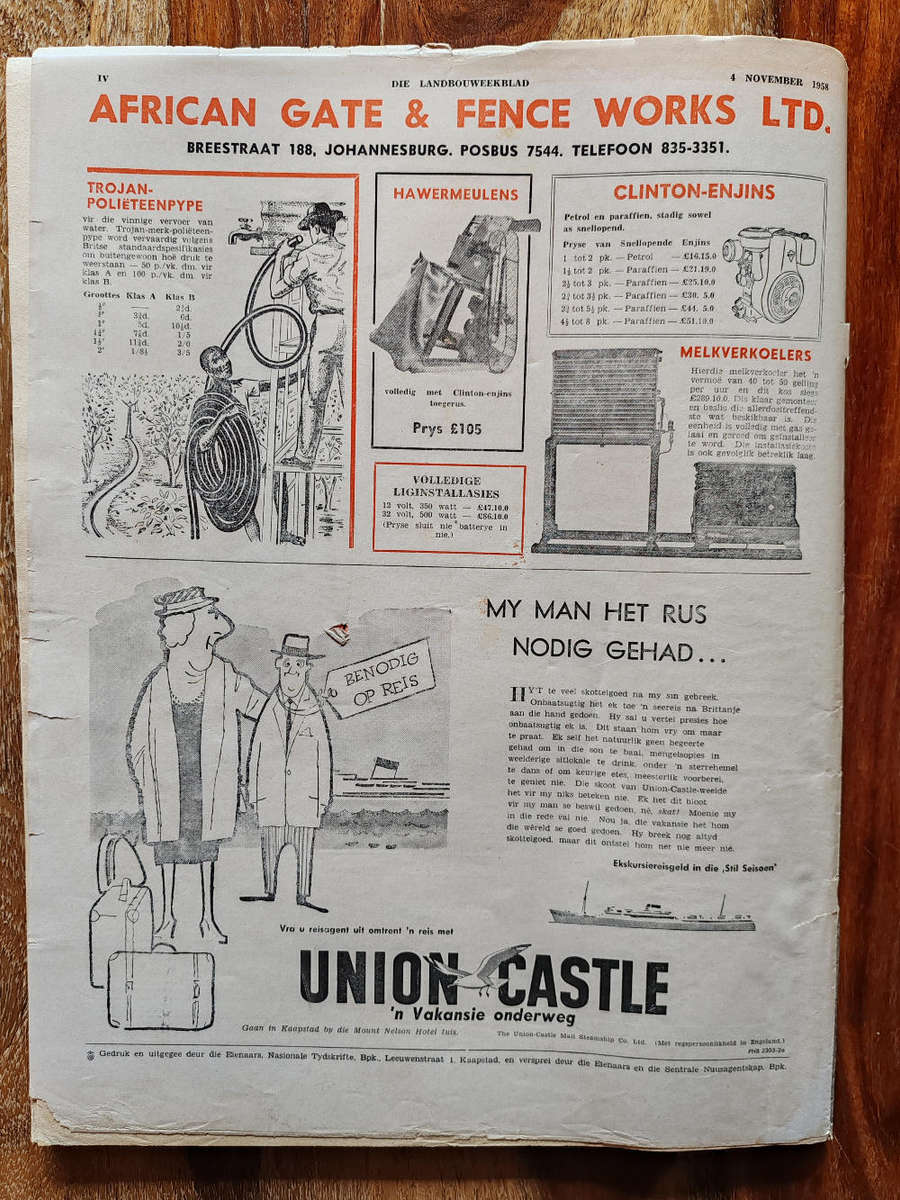 Landbouweekblad  4 November 1958 (Fair Condition)