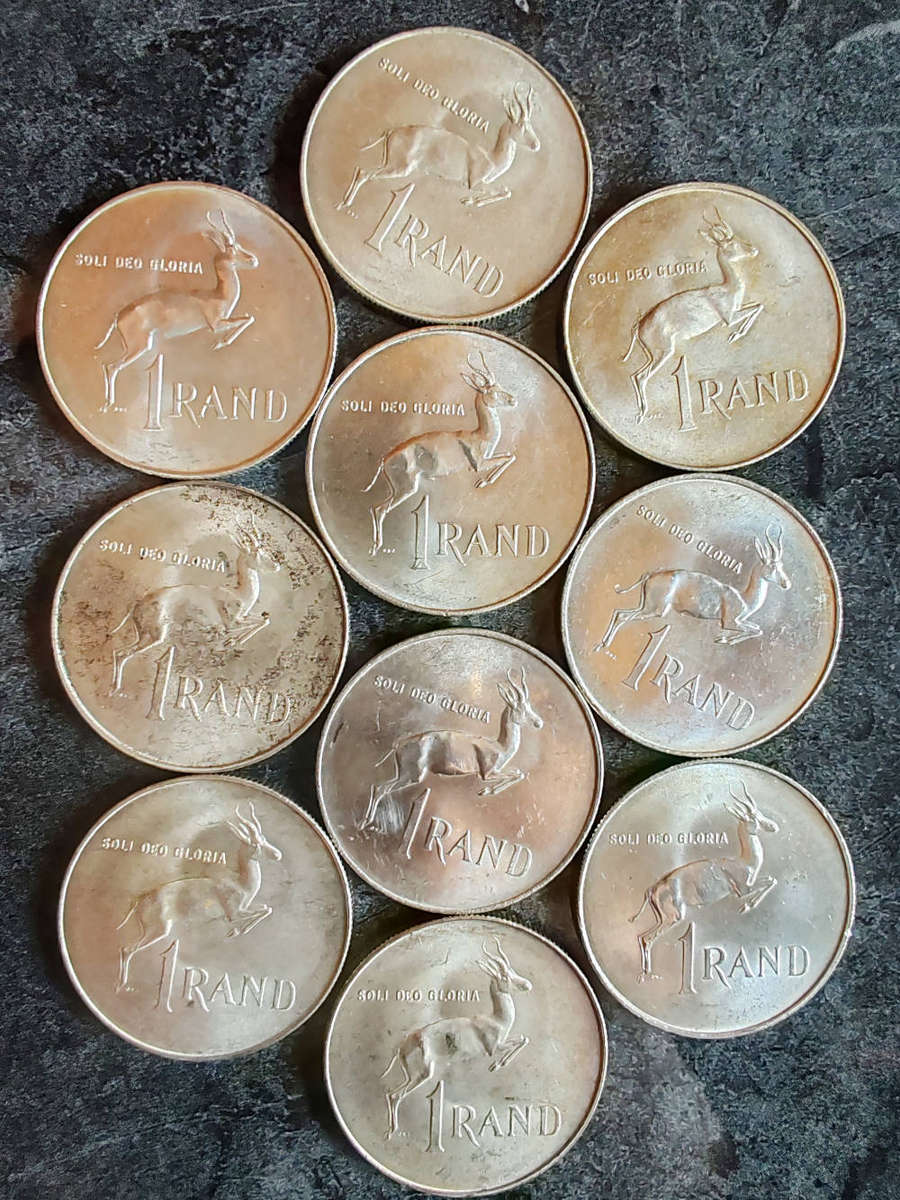 10 x South African 1 Rand Silver Coins (1960s)  80% Silver - LOT 3