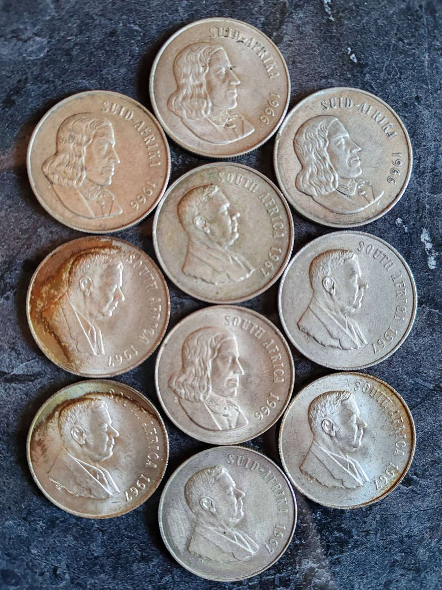 10 x South African 1 Rand Silver Coins (1960s)  80% Silver- LOT 6