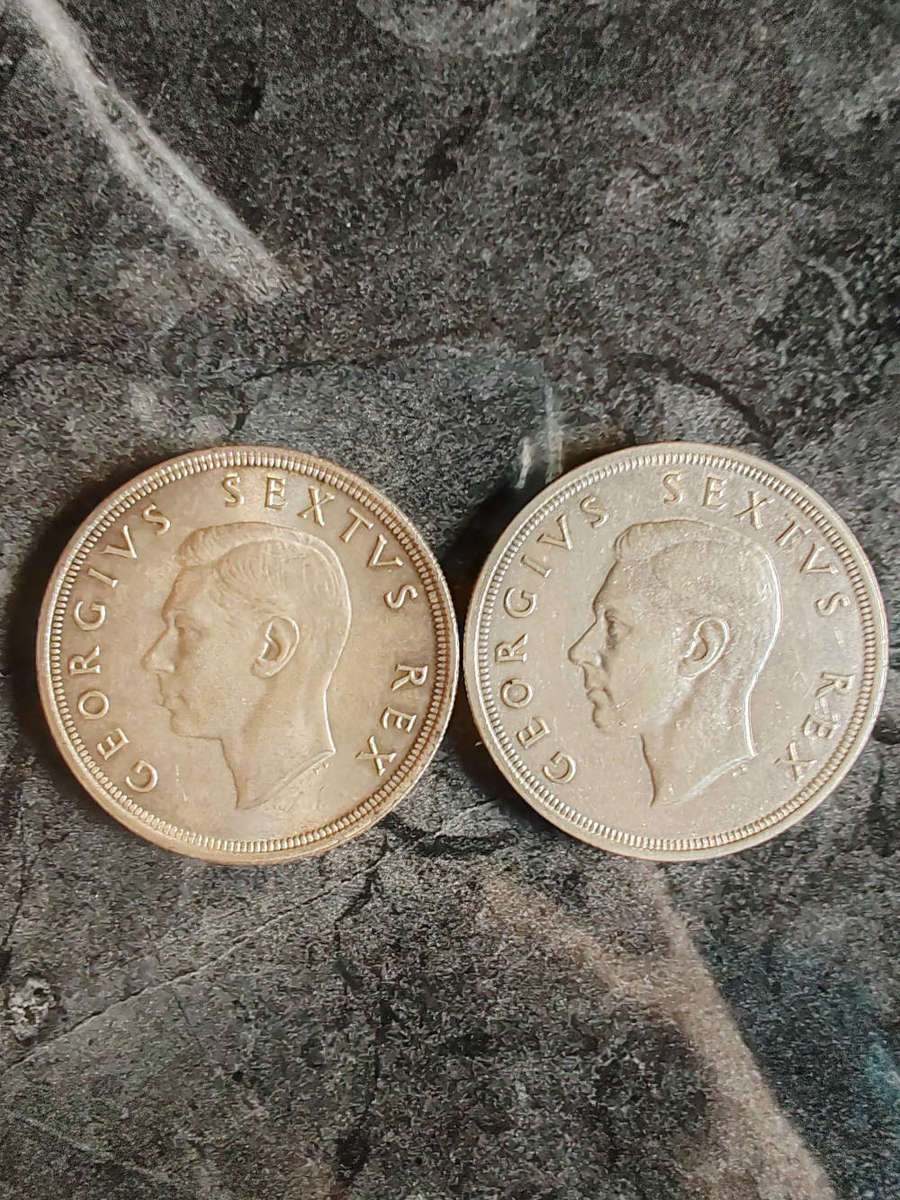 2 × 1950 South Africa 5 Shillings  50% Silver Coins - LOT 7