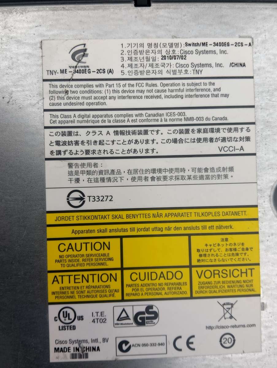 Cisco ME (ME-3400EG-2CS-A) 2-Ports External Switch Managed