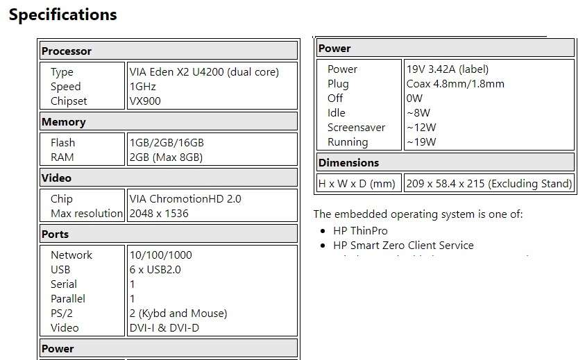 HP Thin Client T510 with 2gb DDR3 ram, SATA Cable to Add Hard Drive