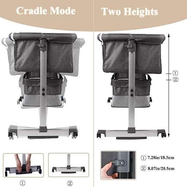 3 In 1 Bedside Baby Bassinet Sleeper Crib With Bed Nets-DARK GRAY