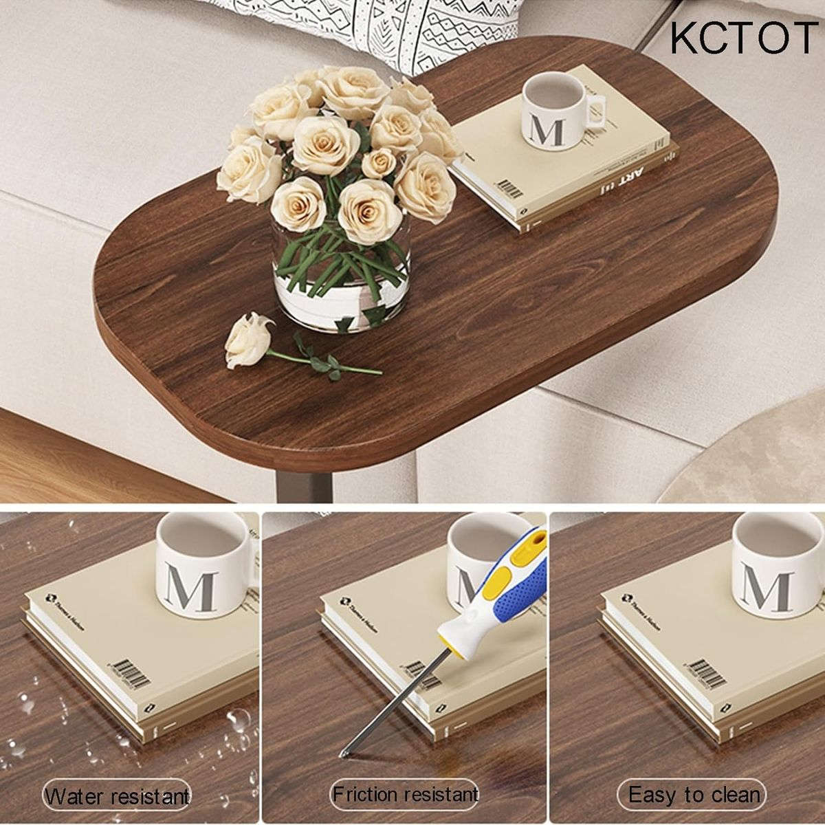 Small Oval C Shaped Coffee Table - Side Table - Bedside Sofa Side Stand Table