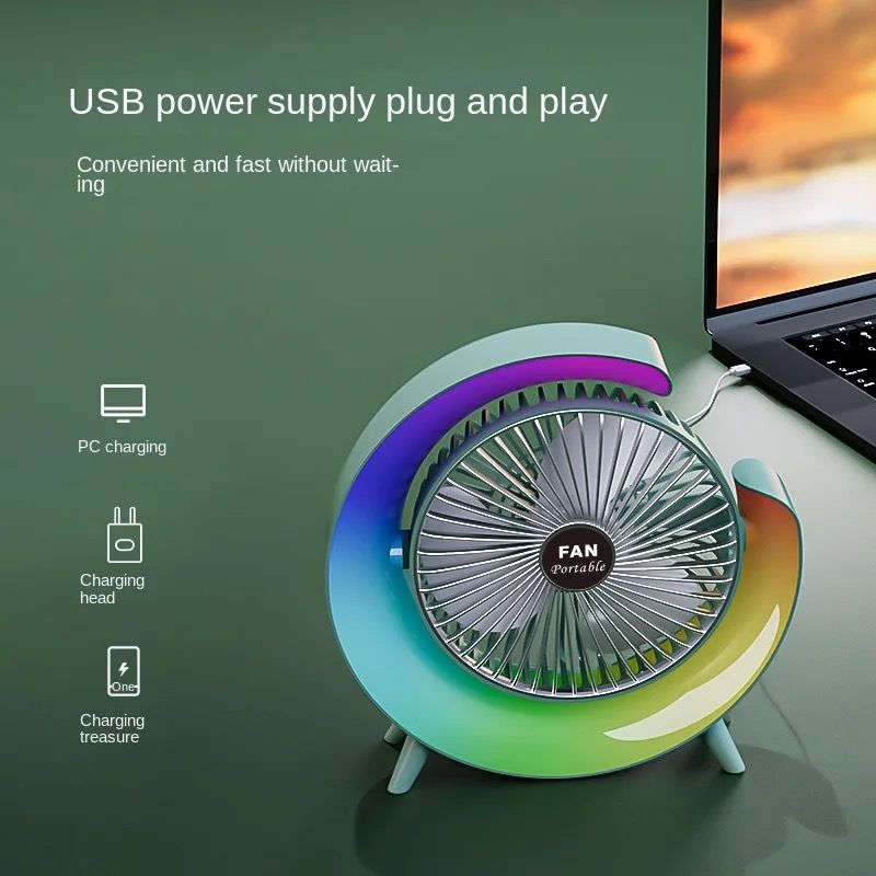Desktop Mute 3-speed Fan Night Light, USB Charging Mini Fan