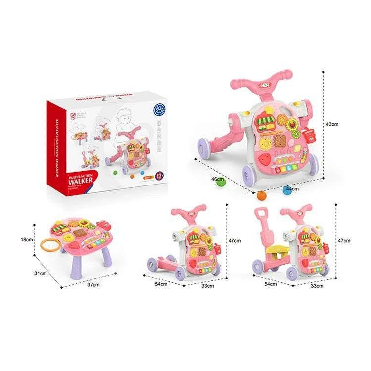 4 in 1 Baby Multifunction Walker, Game Panel, Sit-to-Stand Walker - Pink
