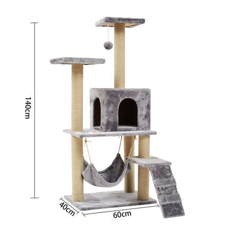 140CM Pet Cat Climbing Frame Tree Tower House Hammock Sisal Scratch Toy