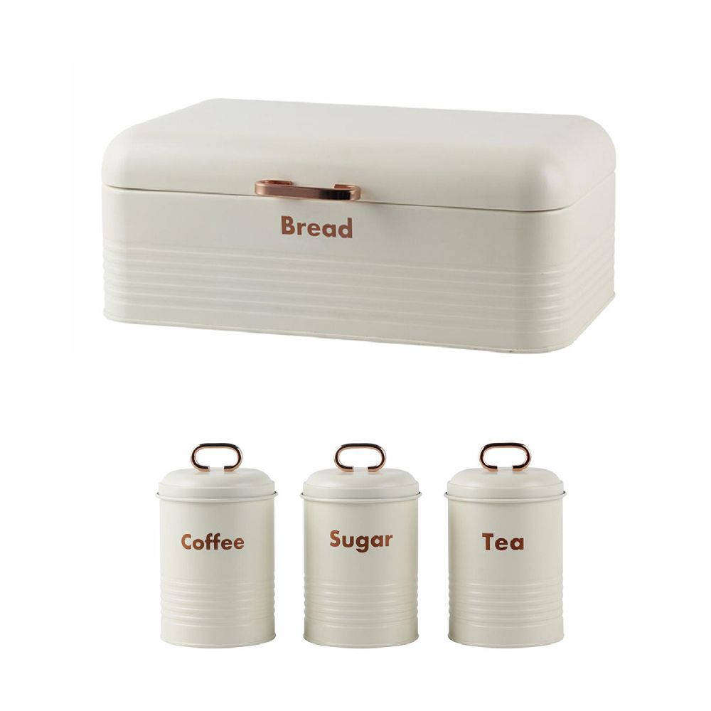 Gold Handle Bread Bin And Canister Set - Cream