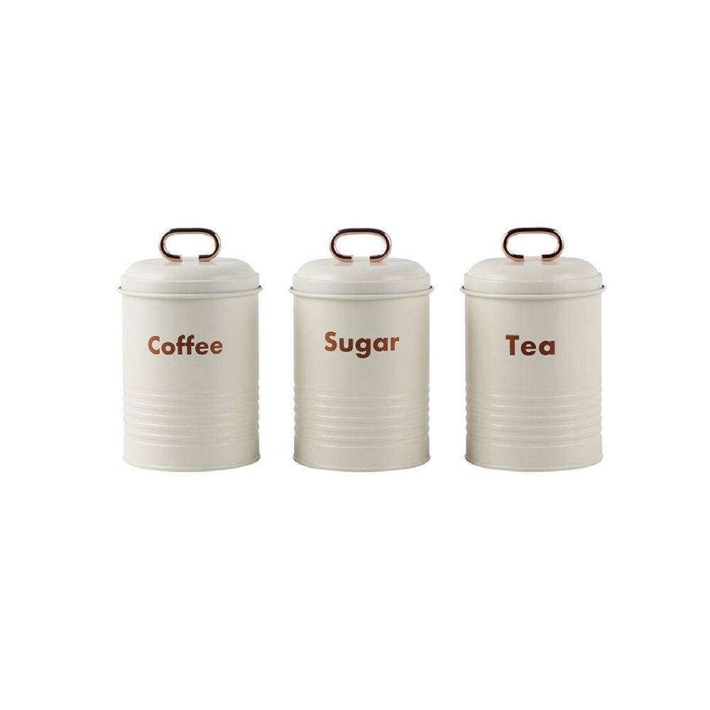 Gold Handle Bread Bin And Canister Set - Cream