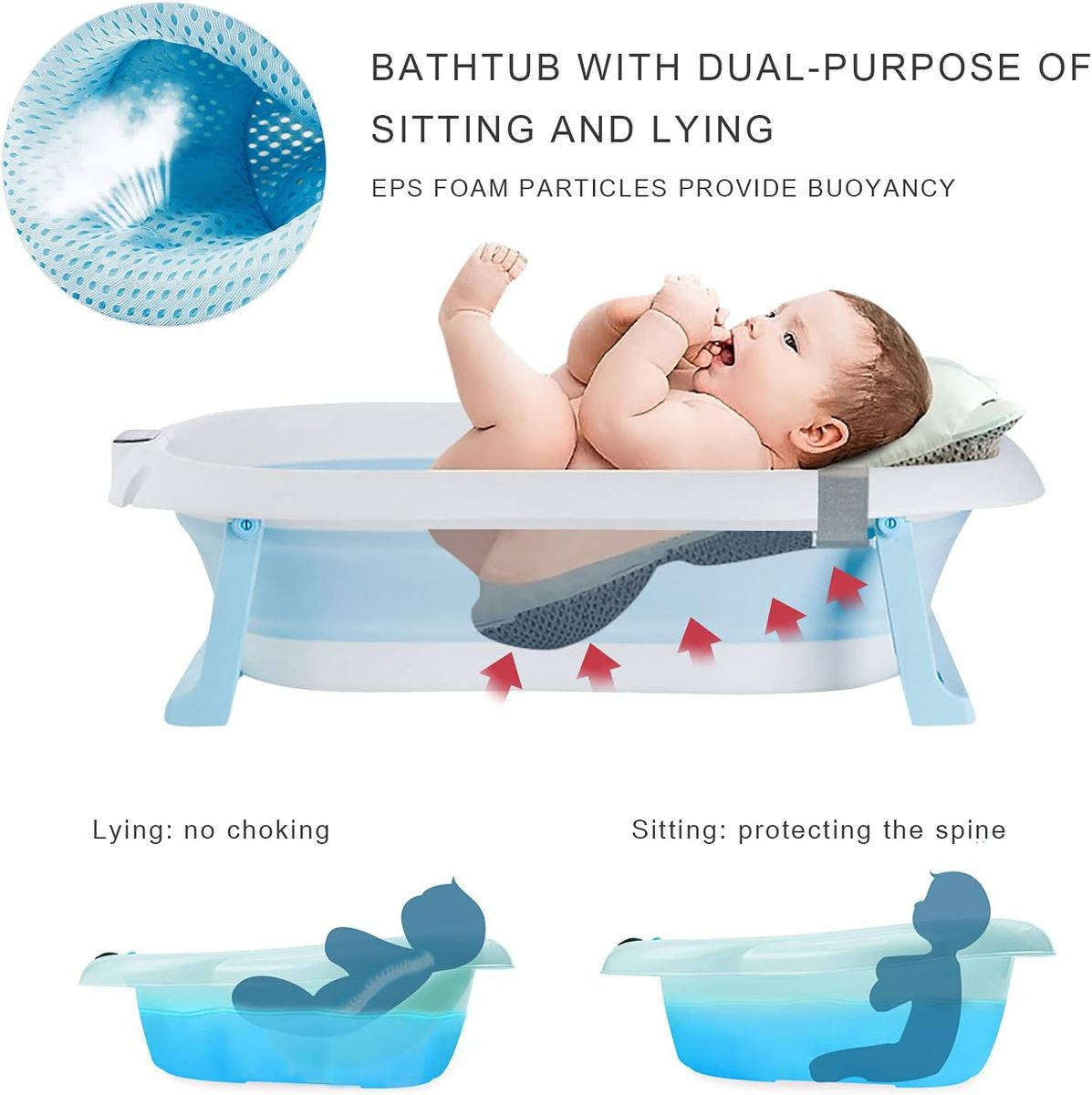 Foldable Baby Bathtub with Temperature Sensing,Collapsible Bath Tub - Blue