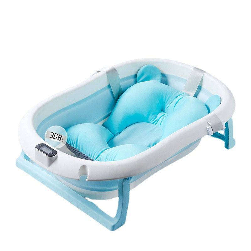 Foldable Baby Bathtub with Temperature Sensing,Collapsible Bath Tub - Blue