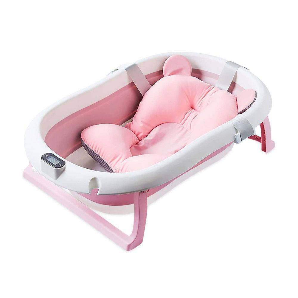 Foldable Baby Bathtub with Temperature Sensing,Collapsible Bath Tub - Pink