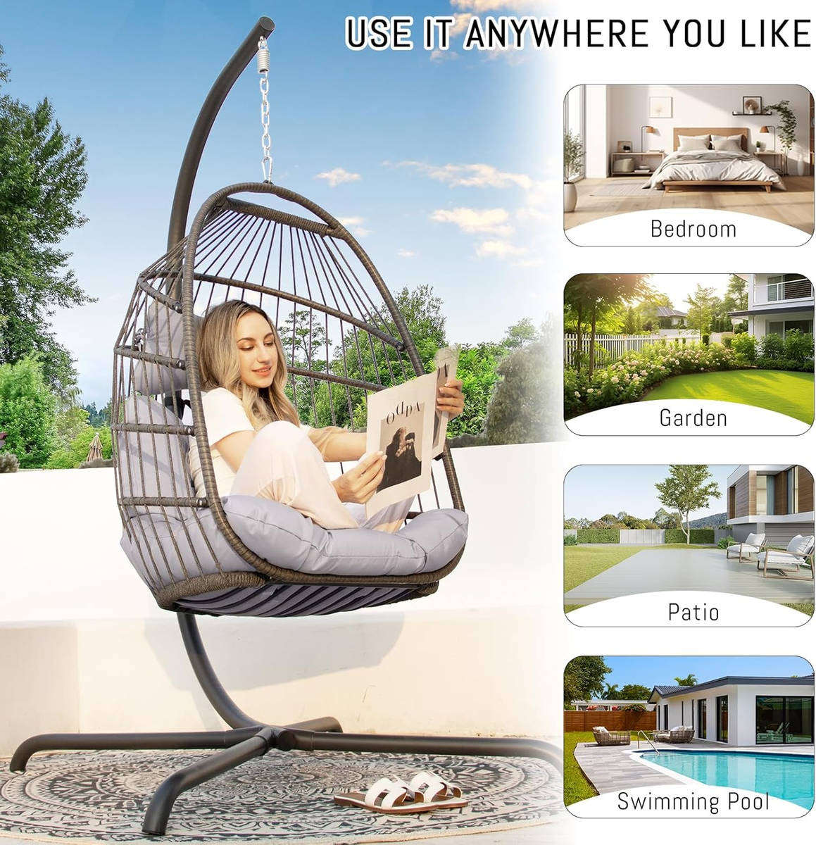 Indoor And Outdoor Rattan Patio Basket Chairs With UV Resistant Cushions