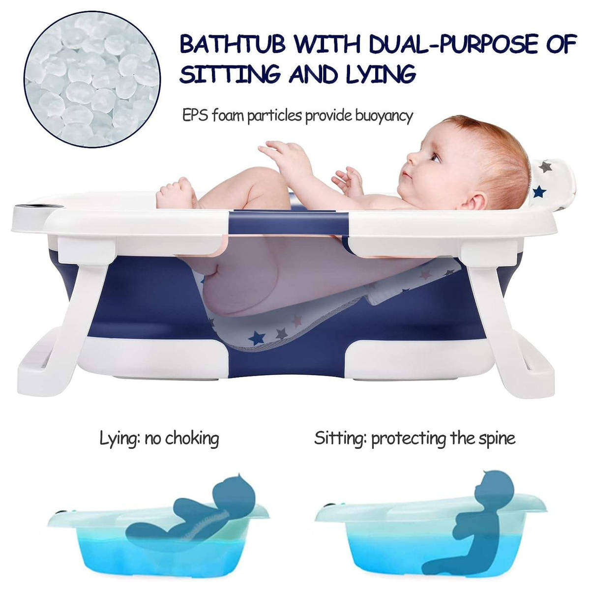 Portable Collapsible Baby & Infant Bath Tub Cushion & Temperature Sensor - Grey, White