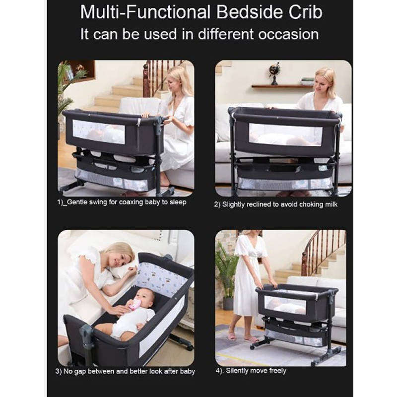 Multifunctional Bedside Sleeper Baby Bed Crib BB-32-BLACK