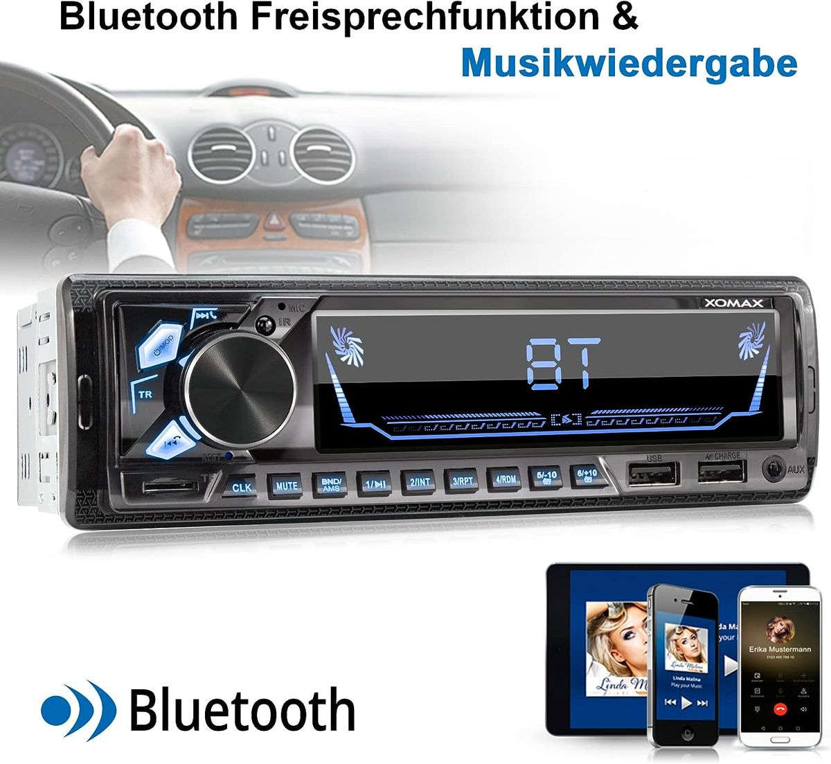 Car Radio with AM/FM Bluetooth Hands-Free Kit with Remote