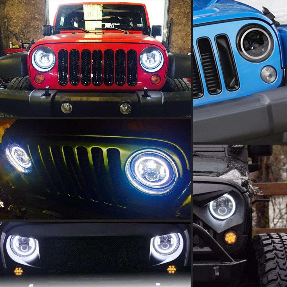 75W Round 7 Inch LED Headlight For Jeep Wrangler Off-Road - Set Of 2