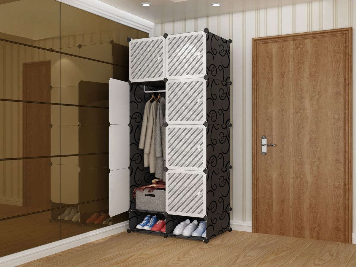Portable 8 Cube Wardrobe - Black