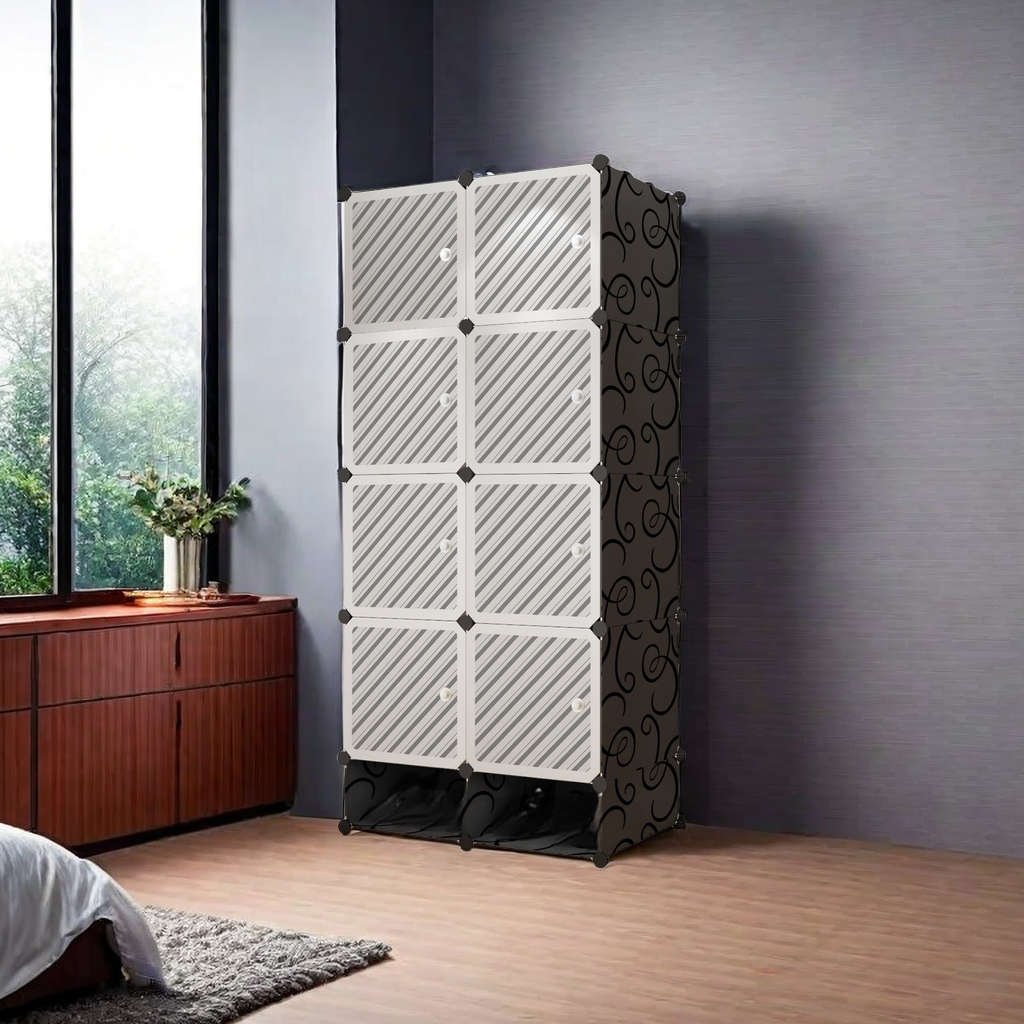 Portable 8 Cube Wardrobe - Black