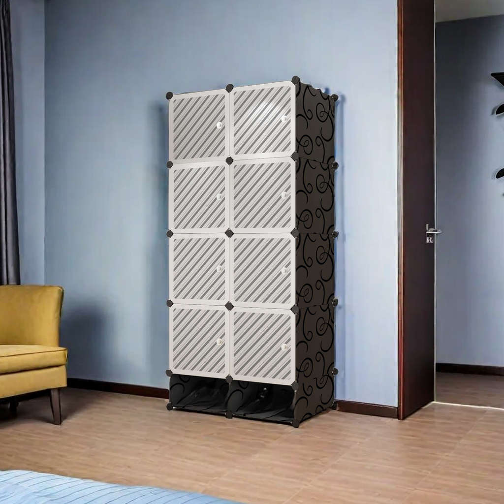 Portable 8 Cube Wardrobe - Black