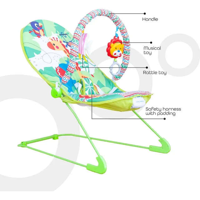 Baby Bouncer and Rocker Chair with Soothing Vibrations, Recline - Grey