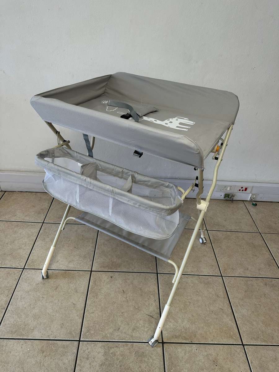 Folding Baby Changing Table Diaper Station with Wheels - Grey