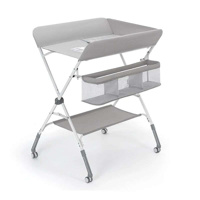 Folding Baby Changing Table Diaper Station with Wheels - Grey