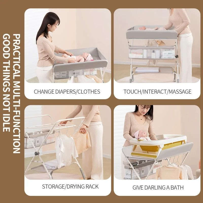 Folding Baby Changing Table Diaper Station with Wheels - Grey